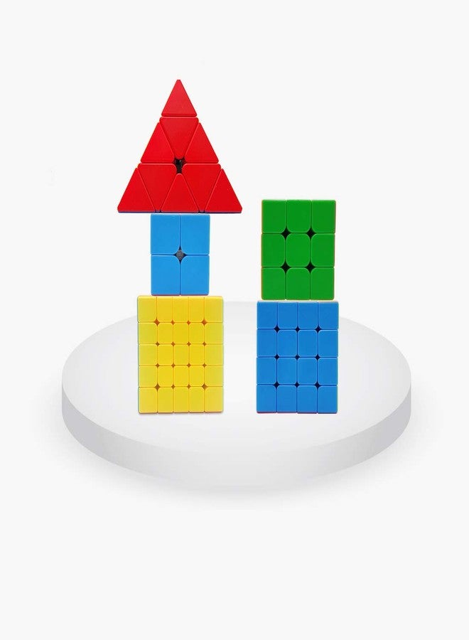 QWICK CLICK Super Speed Cube Combo of Triangle Pyramid, 2x2, 3x3, 4x4, and 5x5 Puzzle Cube (Pack of 5) - Image 2
